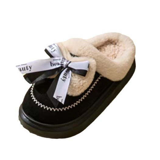 Women's Ribbon Bow Cute Thick Bottom Cotton Half Slippers