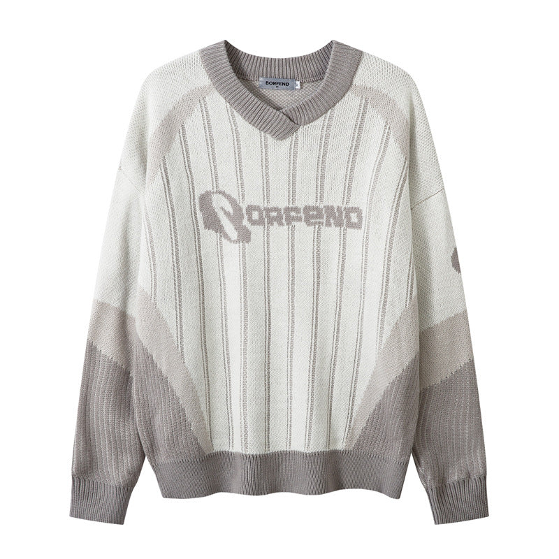 Color Contrast Patchwork Vertical Striped Sweater Men's Loose Pullover Sweater