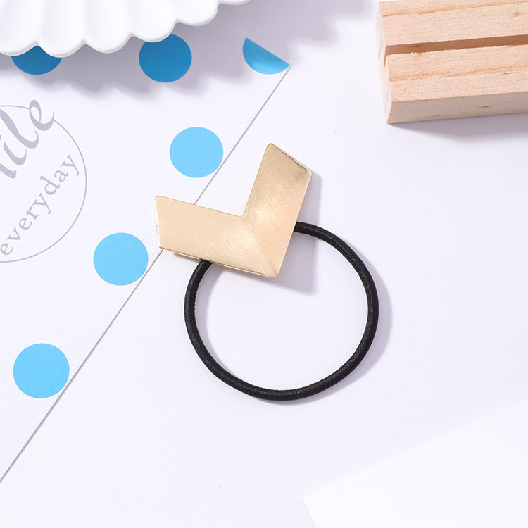 Arrow hair rope V-shaped geometric brushed metal hair ring sweet love rubber band
