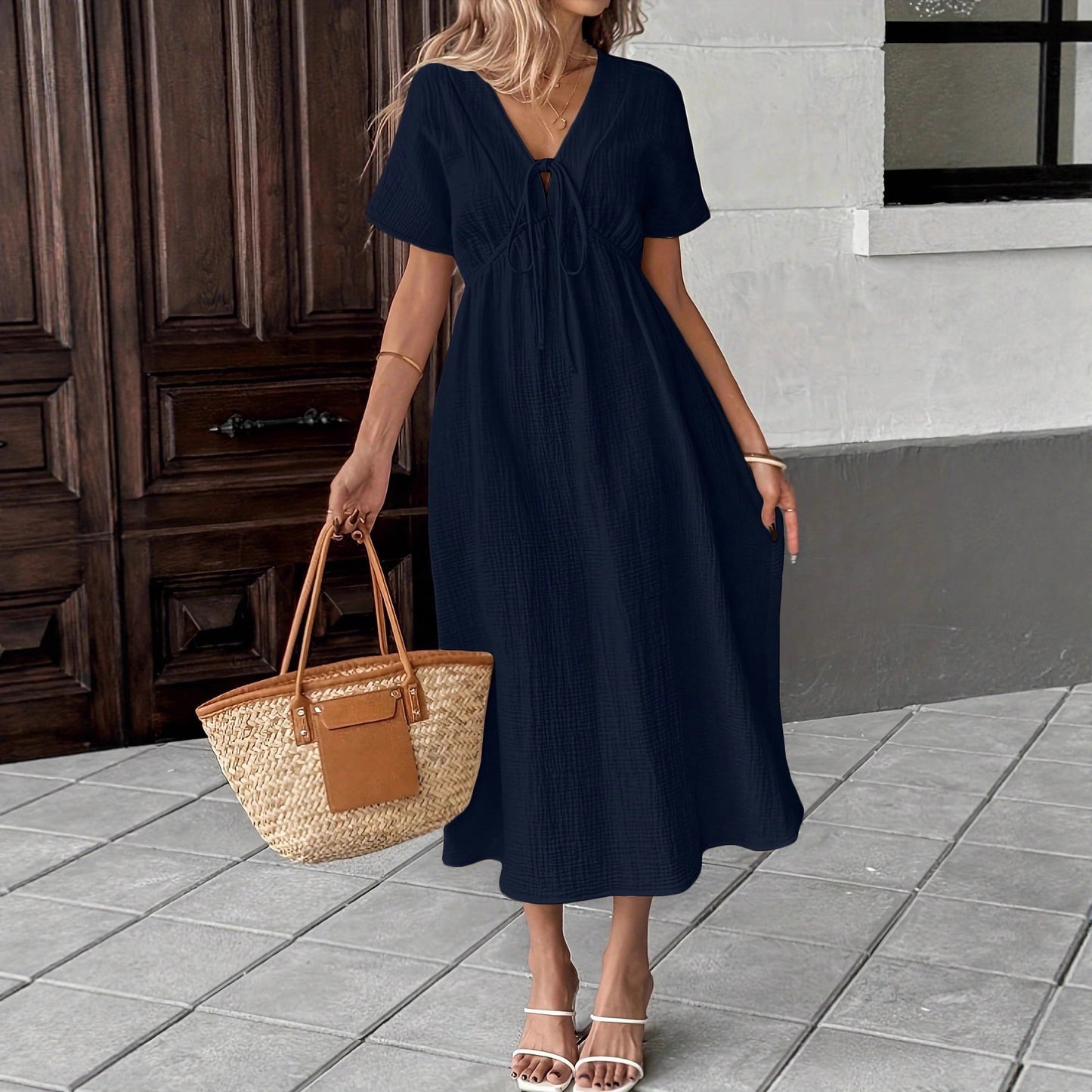 Womens Bohemian Deep V-Neck Dress