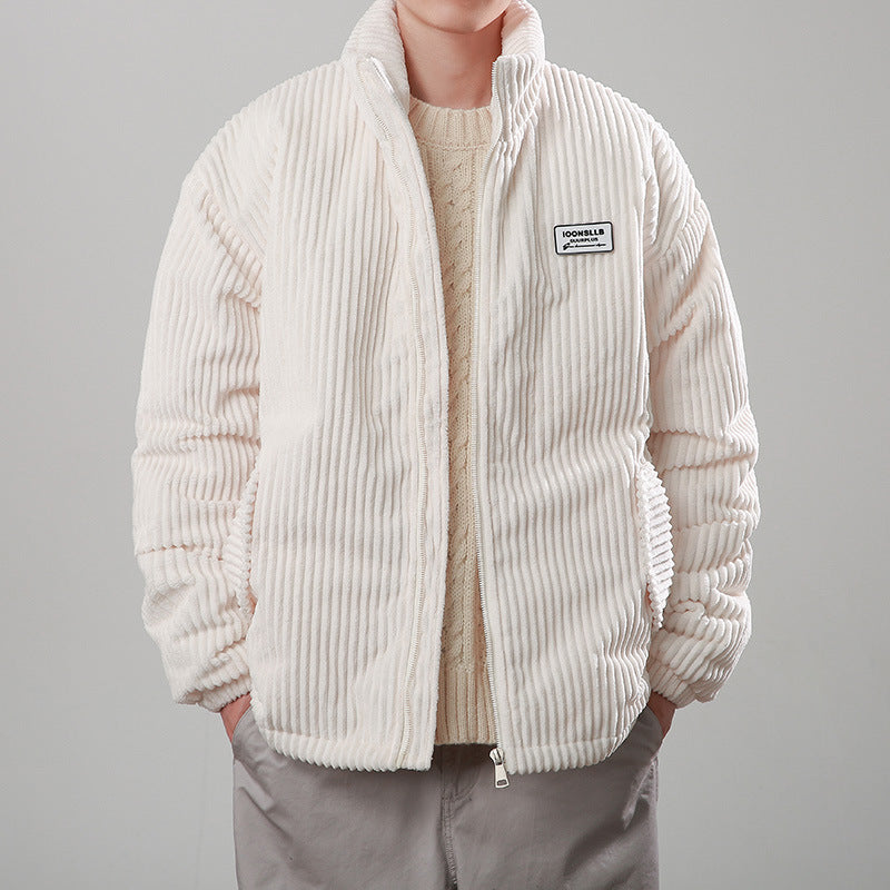 Winter Corduroy Cotton-padded Coat Warm Stand Collar Zipper Jacket Casual Outdoor Streetwear Men's Clothing