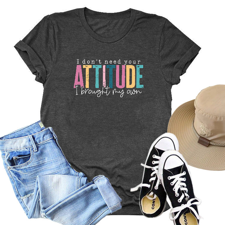Colored Cotton T-shirt Women's Short Sleeve Letters