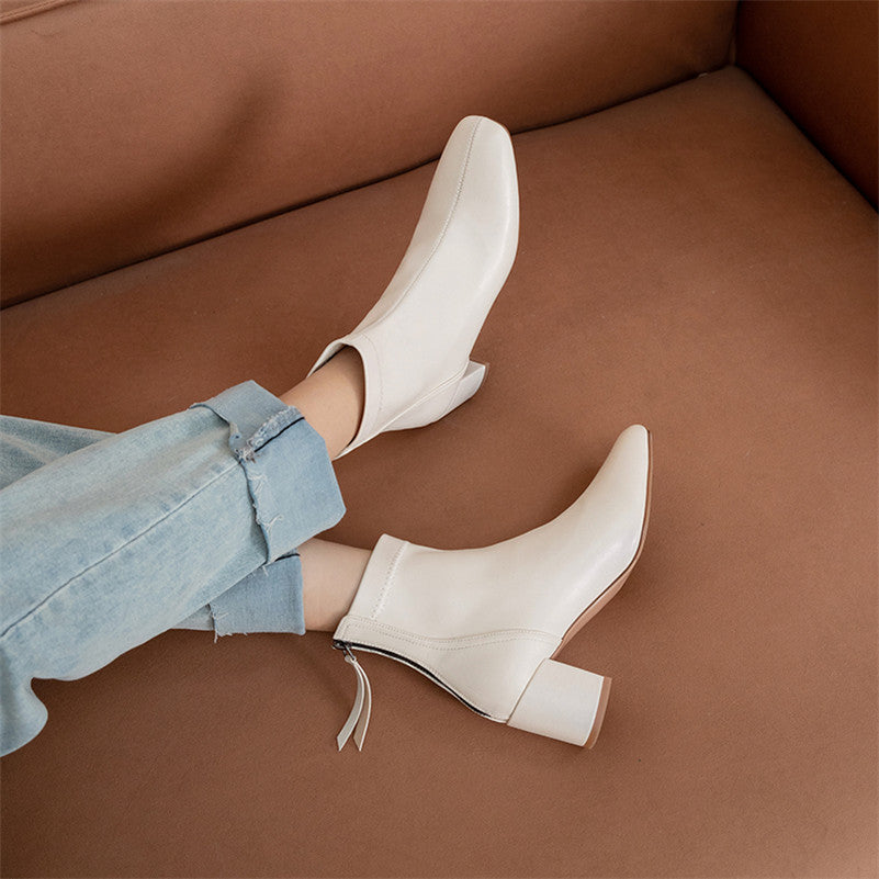 Thin Boots Women's Short Square Toe Retro All-match Nude Boots