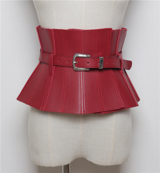 PU leather waist seal with dress shirt belt