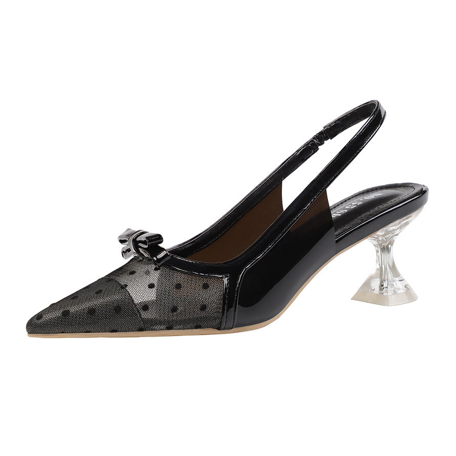 Fashion Pointed Polka Dot High Heels With Bow Transparent
