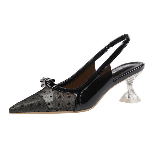 Fashion Pointed Polka Dot High Heels With Bow Transparent