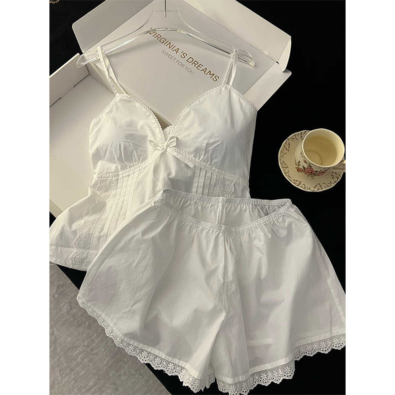 New Sexy Bow-Knot Lace Trim Loungewear Set