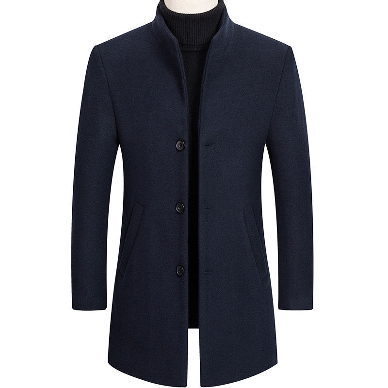 Wool men's windbreaker medium length wool coat