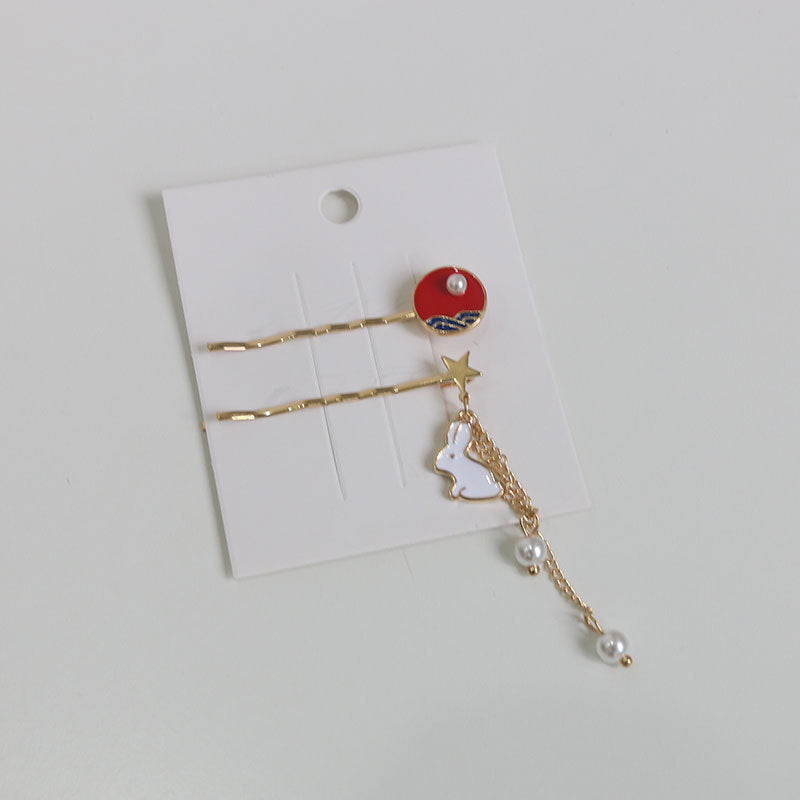 Japanese style girl jewelry rabbit pendant fan hairpin