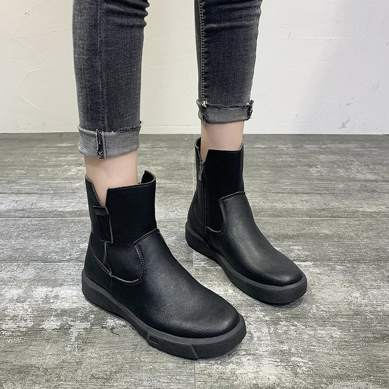 Women's Round toe Mid-heel Thick Heel Martin Boots