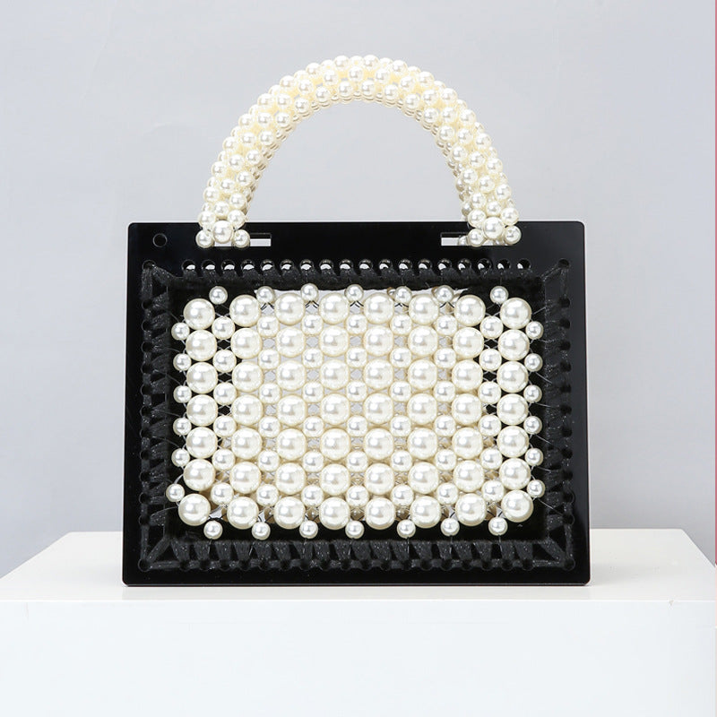 Handmade beaded woven pearl handbag