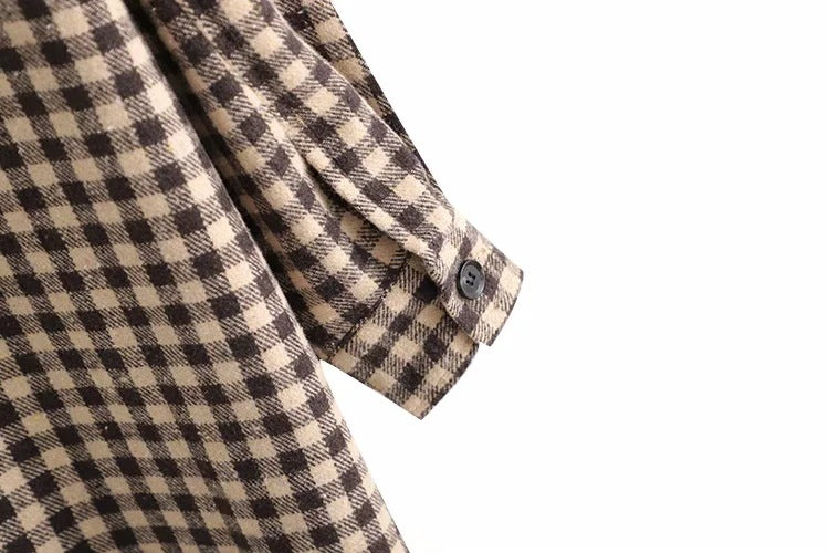 Coffee Color Plaid Loose Mid Length Shirt Jacket