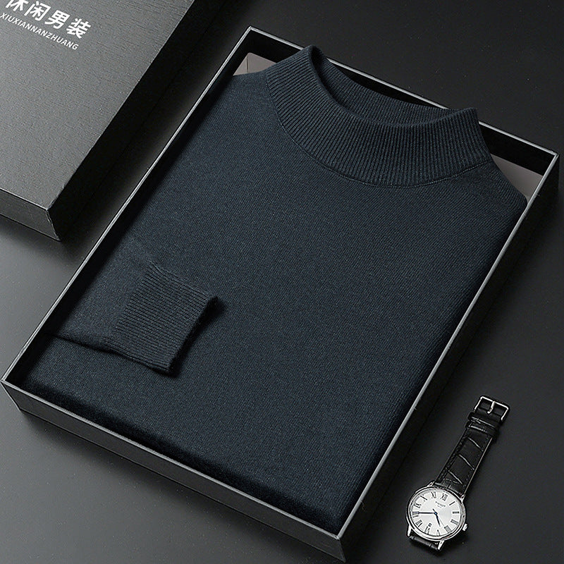 Casual Fashion Bottoming Shirt Young And Middle-aged Simple Half Turtleneck Solid Color Sweater For Men