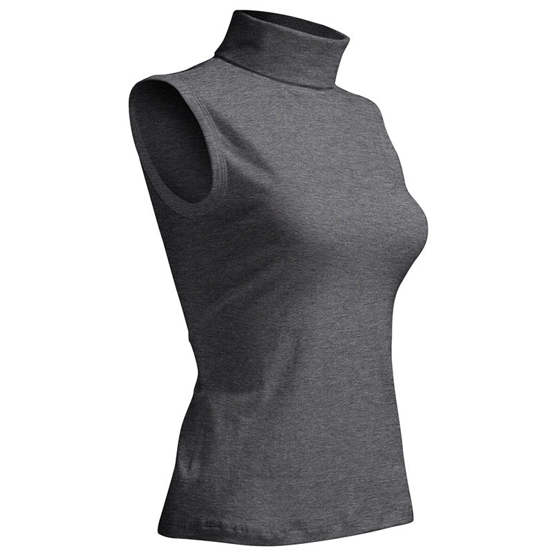 Women's Turtleneck Sleeveless Stretch Cotton T-shirt Vest