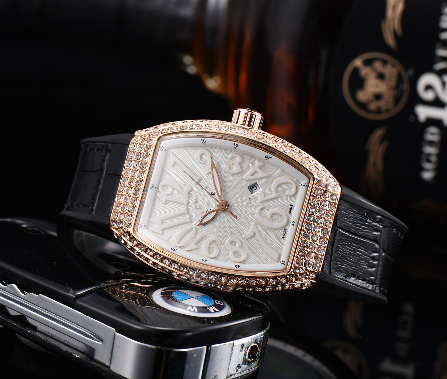 Barrel fashion casual men's belt quartz watch