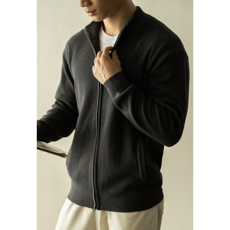 Herre åndbar lynlås afslappet sweater med standkrave