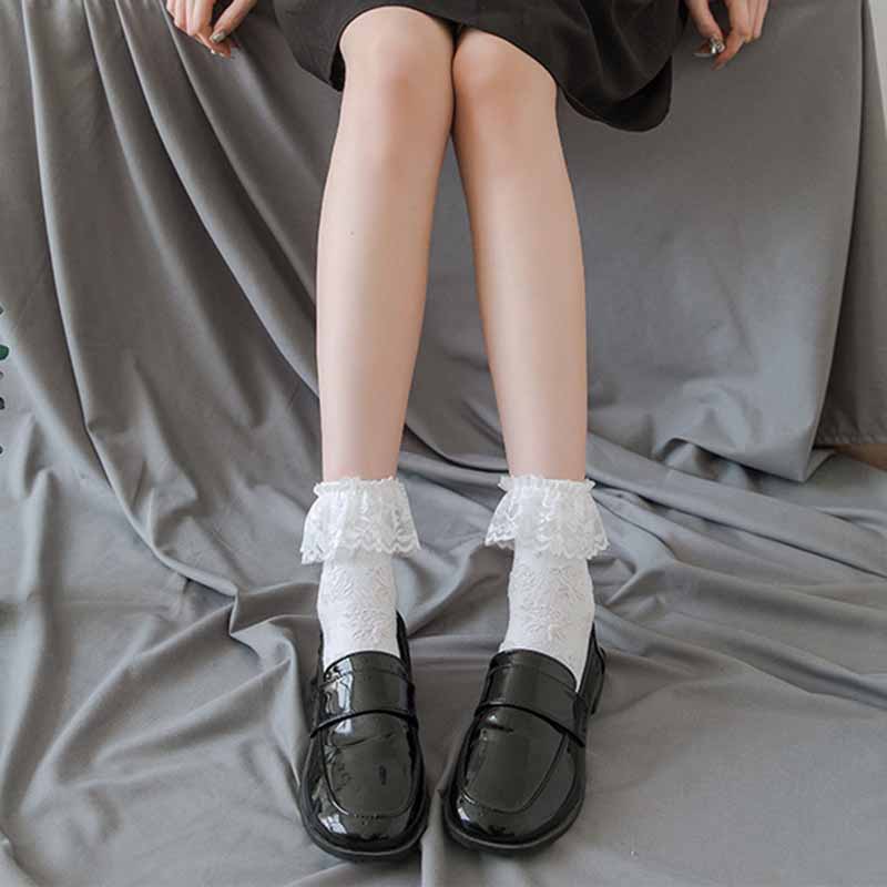 White Lolita Lace Socks Women's Mid Tube Cotton