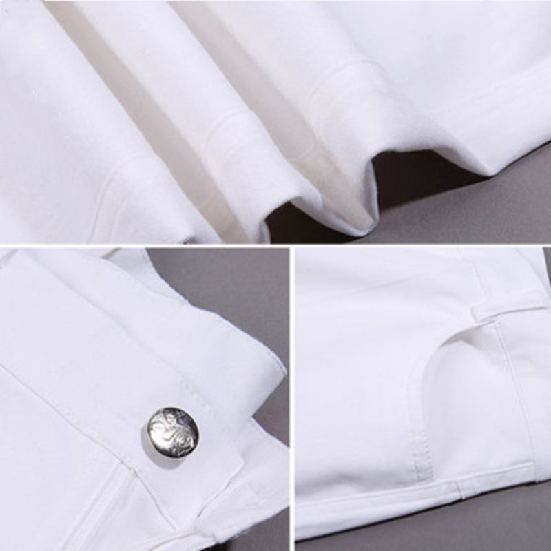 High Waist White Loose Straight Trousers