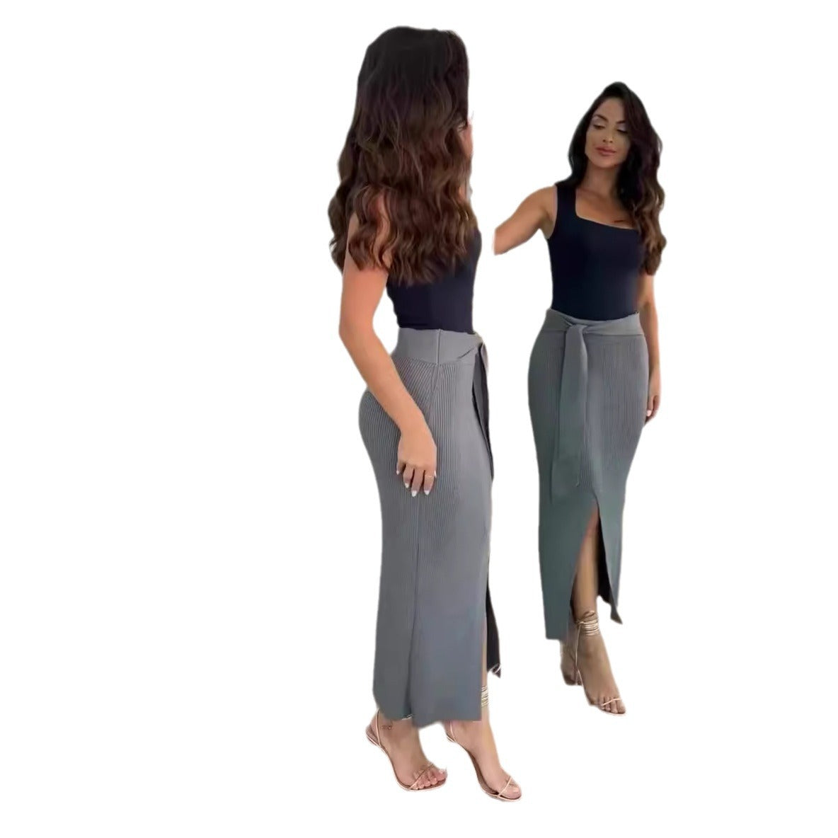 Knitted Half-length Slit Sheath Skirt