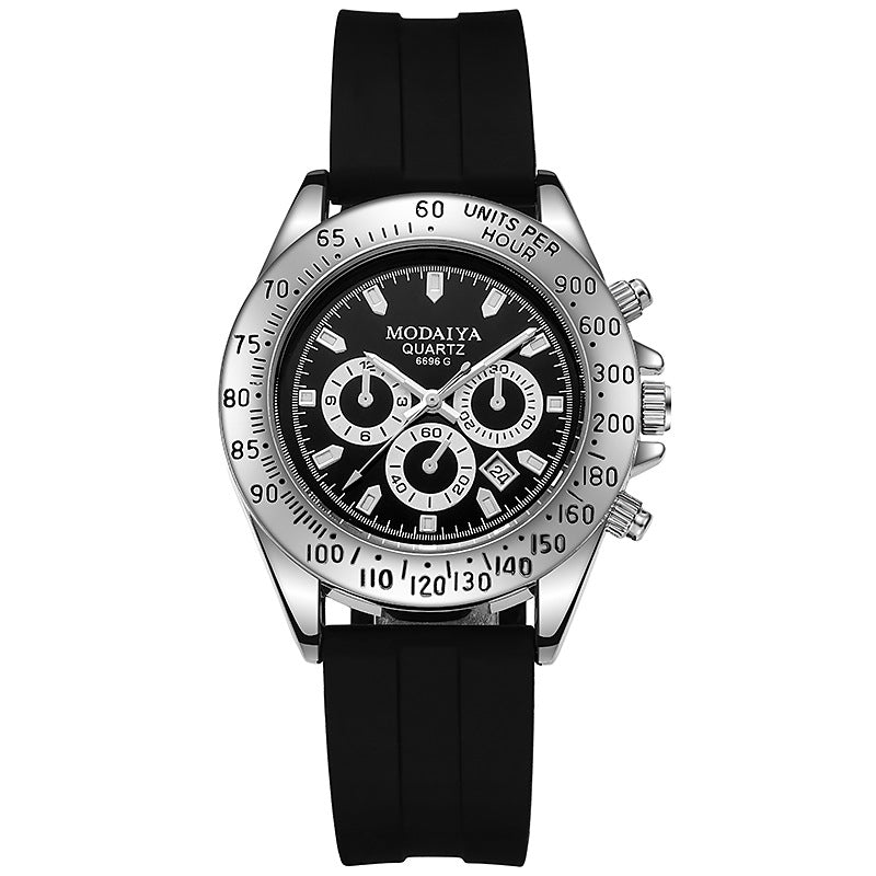 Silicone Steel Band Calendar Watch For Men Quartz Timepiece