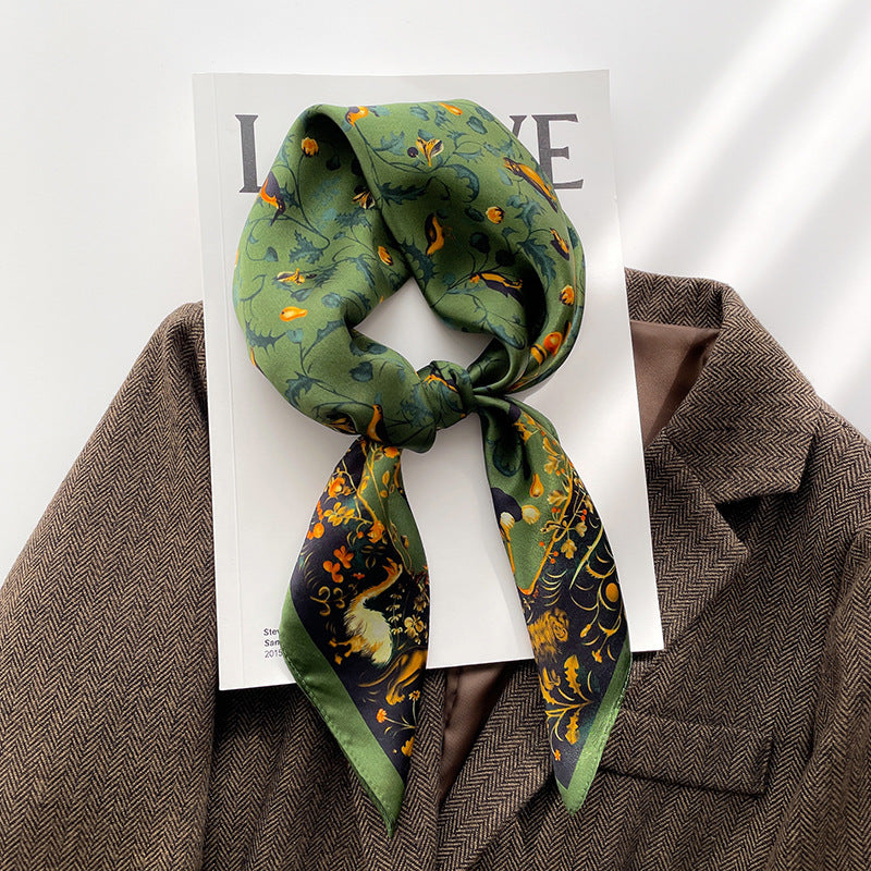 Autumn And Winter New Literary Flower Printing Silk Kerchief Women