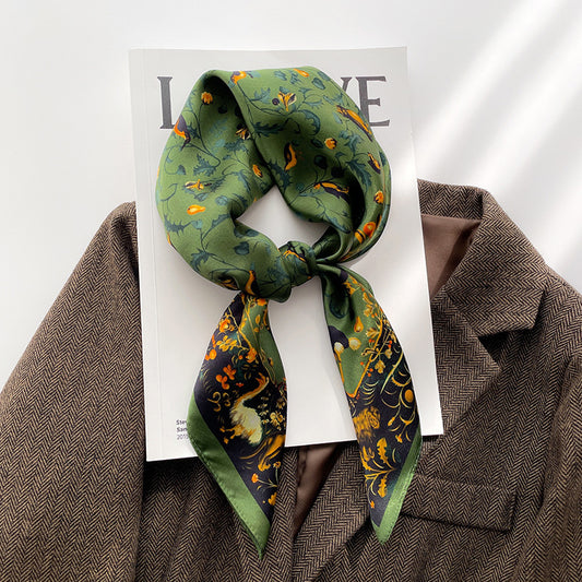 Autumn And Winter New Literary Flower Printing Silk Kerchief Women