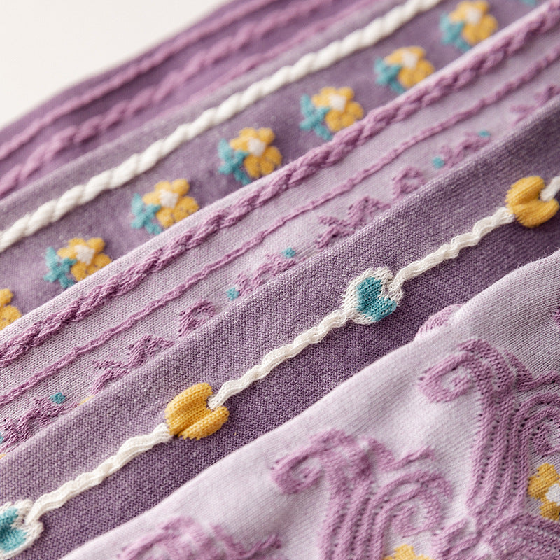 Purple Jacquard Thin Women's Cotton Socks