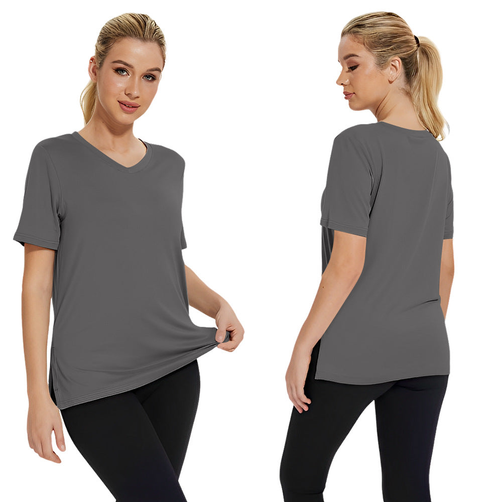 Summer New Solid Color Women's Short Sleeve Loose Split Top