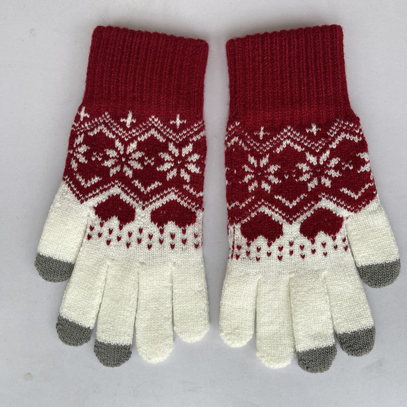Knitted Christmas Snowflake Love Touch Screen Gloves