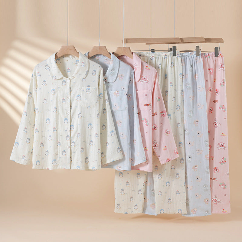Pure Cotton Breathable Cartoon Lapel Student Summer Loungewear Suit