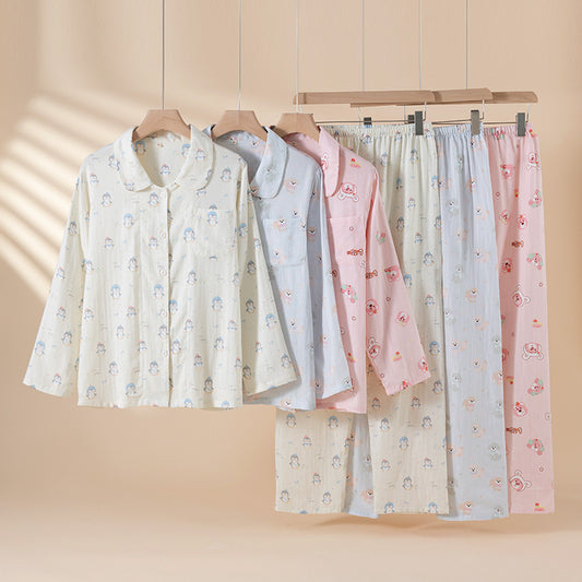 Pure Cotton Breathable Cartoon Lapel Student Summer Loungewear Suit