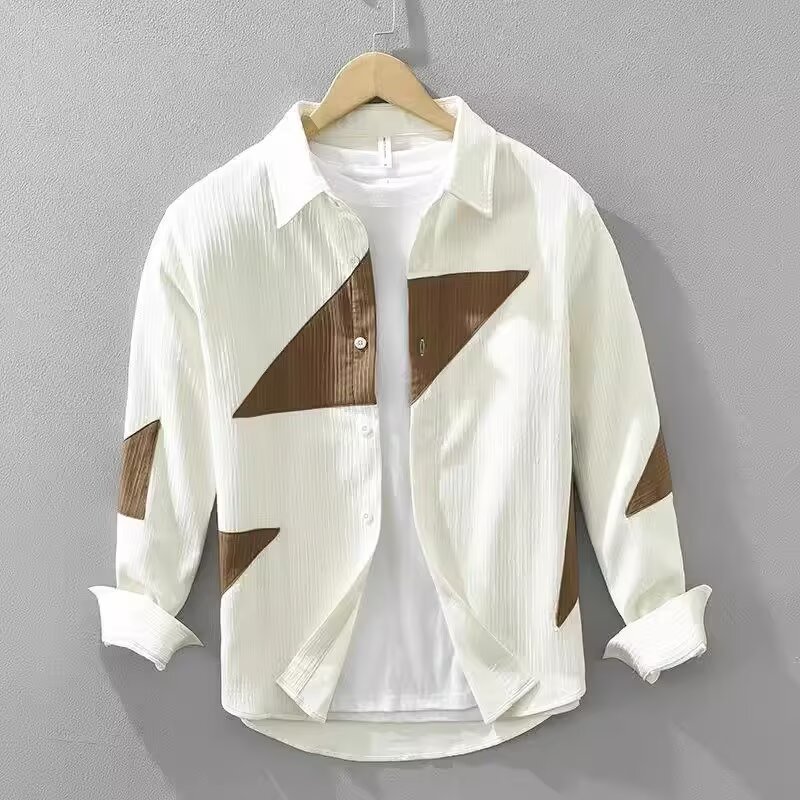 Color Contrast Patchwork Men's Long Sleeve Shirt