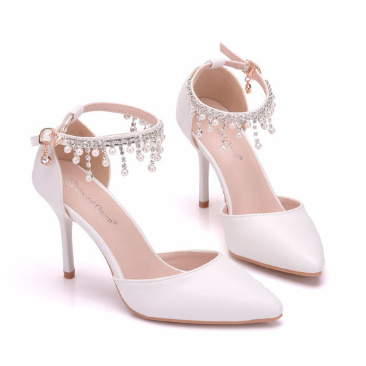 Large Size White Lace Stiletto Heel Sandals