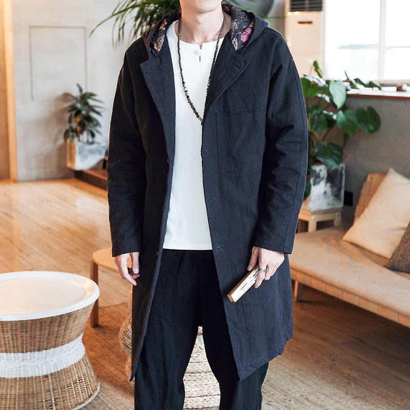 Mid-length windbreaker men's linen mourning
