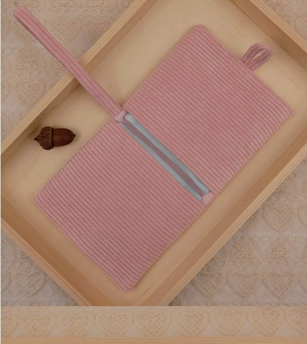 QLi original handmade corduroy two fold portable monthly package sanitary napkin bag aunt towel storage bag napkin bag