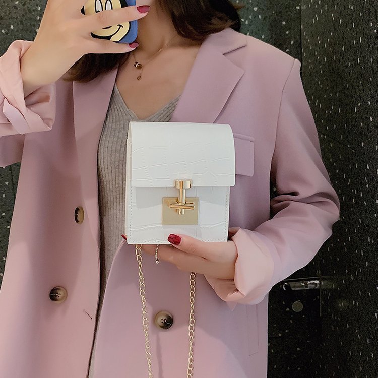 All-match stone pattern chain small square bag