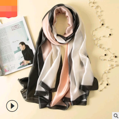 Spring, summer and autumn, new flowers, elegant and high-end artificial silk scarf, female decorative shawl, sunscreen beach towel