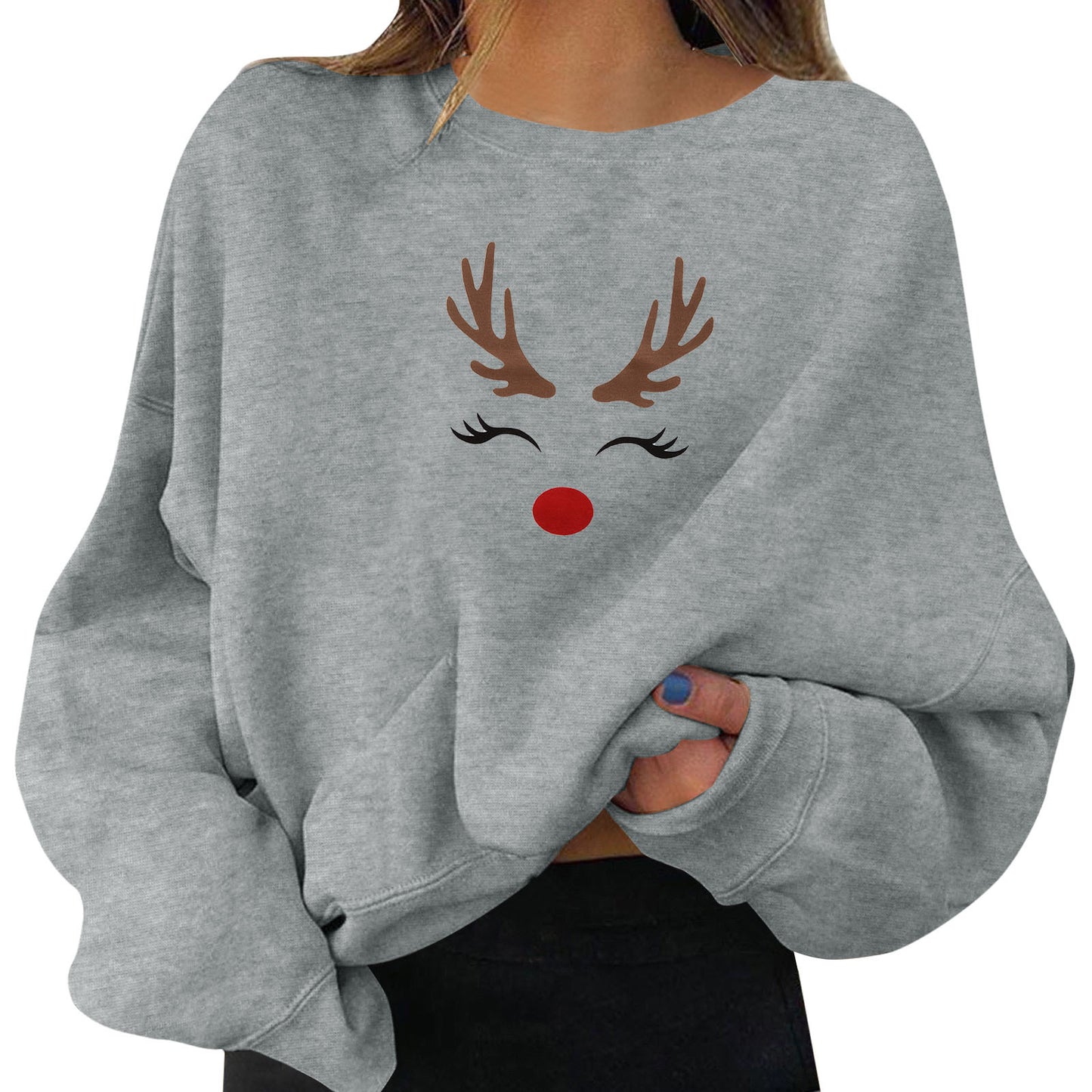 New Christmas Simple Loose Personality Round Neck Print Sweatshirt