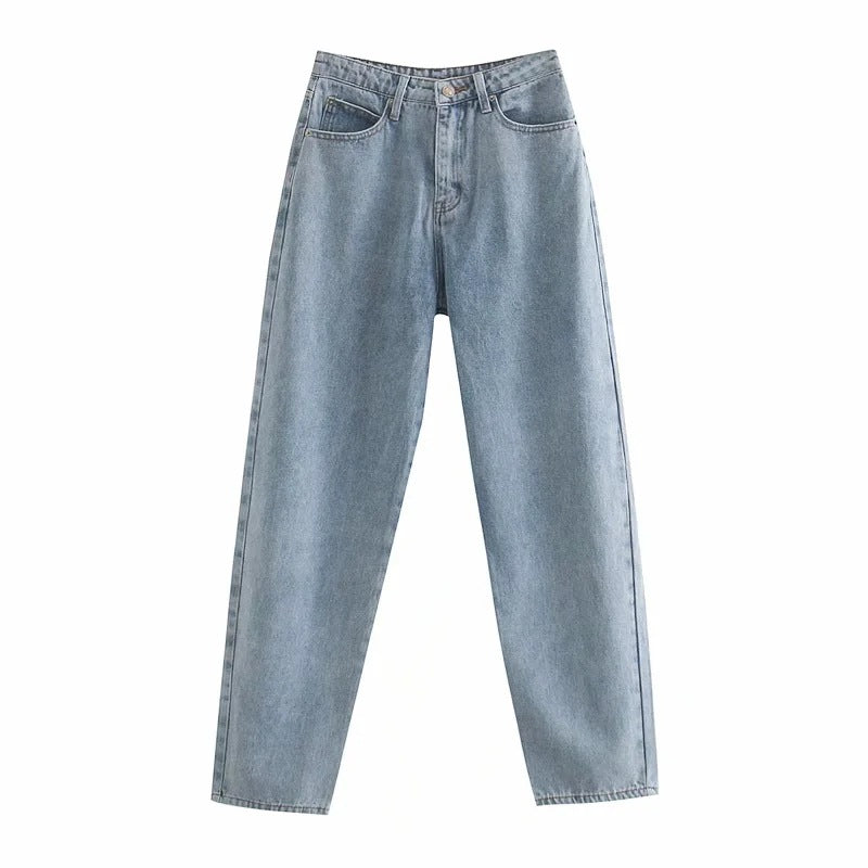 Female angel print loose and thin high waist all-match denim harem pants