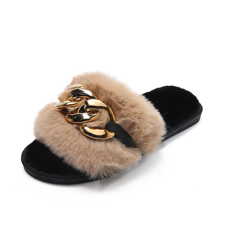 Women's Flat Bottom Home Casual Korean Style Plush Slippers