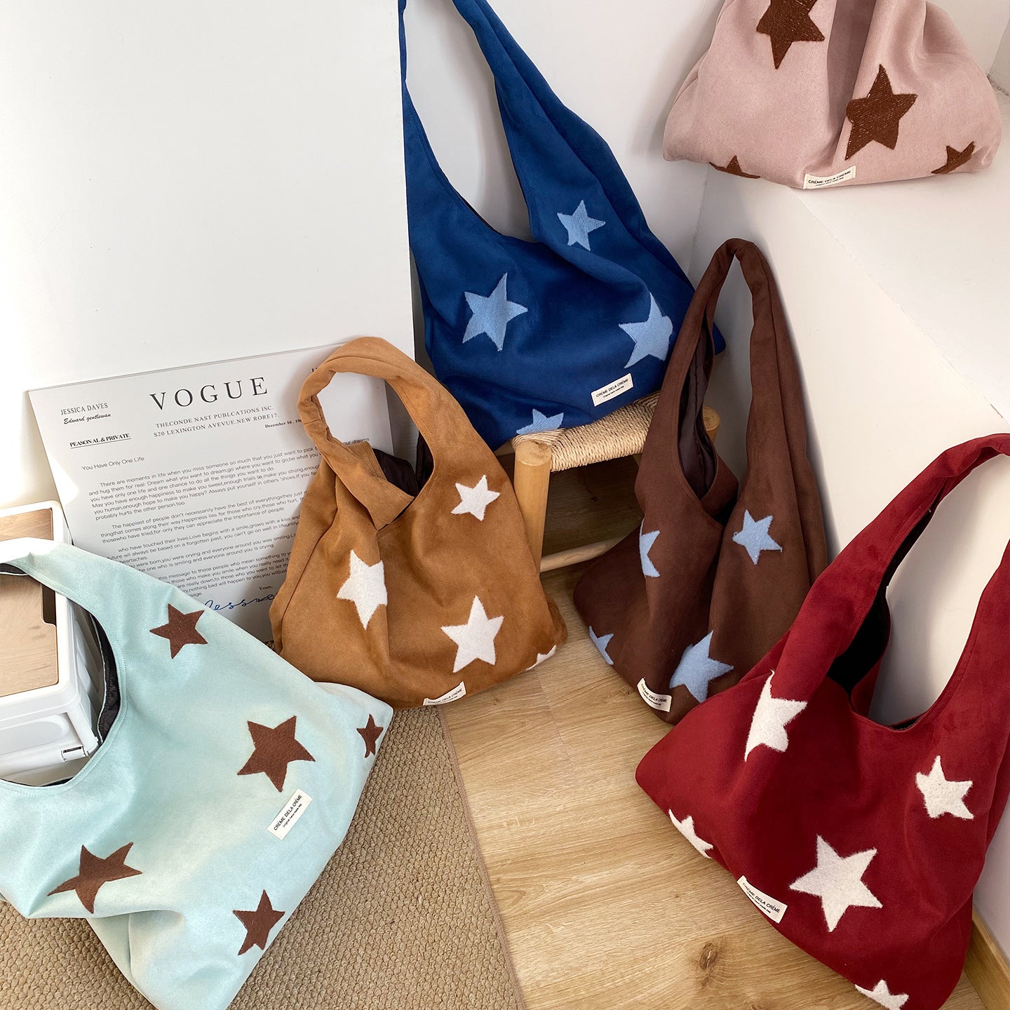 Korean-style Star-embroidered Single-shoulder Bag Large-capacity Plush Tote Bag