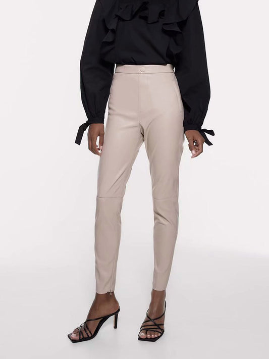 Women's split leg trousers all-match leather pants