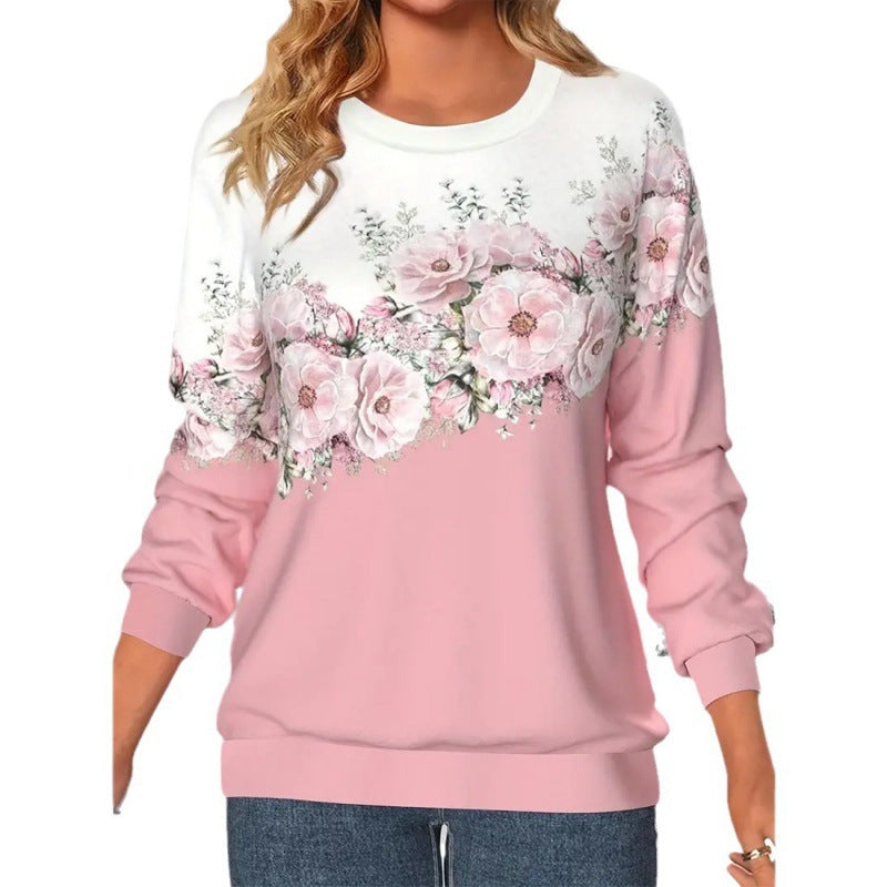 Damebeklædning Rund Hals Langærmet Blomstret 3D-printet Pullover Sweatshirt
