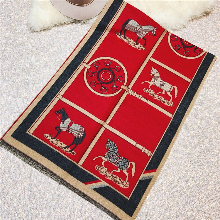 Carriage Scarf Cashmere Blended Thickened Warmth Ladies Dual-use Shawl Women