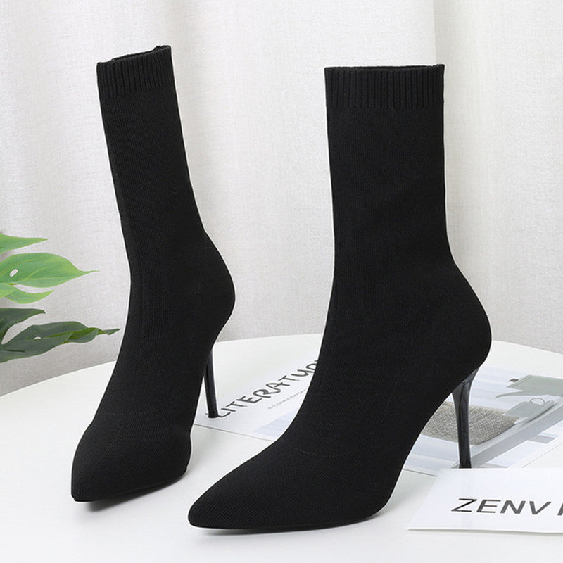 Medium length knitted thin boots and short boots