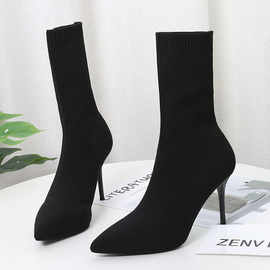 Medium length knitted thin boots and short boots