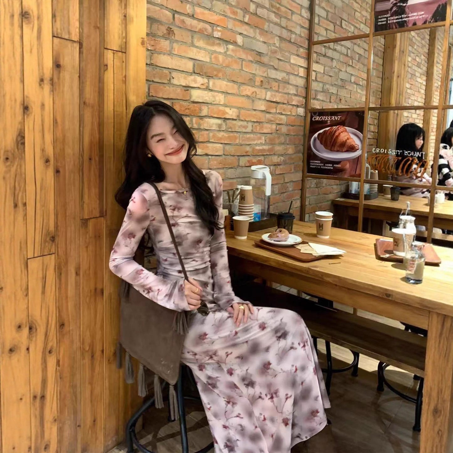 Two-piece Women's Flared Sleeve Waist-cinching Slim-fit Elegant Long Dress