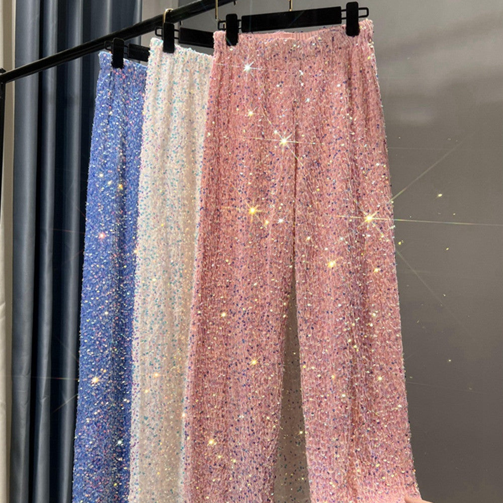 Women's Sequin Wide-leg Pants Lengthened Draping Mop