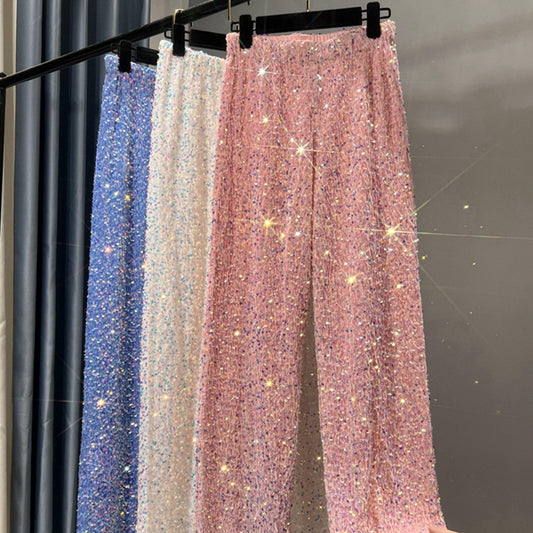 Women's Sequin Wide-leg Pants Lengthened Draping Mop