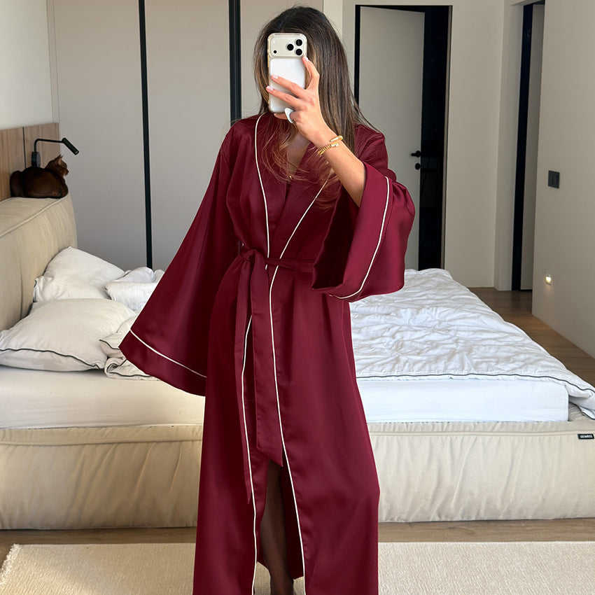Satin High-end Long-sleeve Nightgown Lingerie And Shorts Pajama Set
